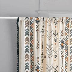 Boho Curtains Bohemian Window Treatments with Tassels Fringe & Geometric Print 07FC0E-D4 - KOEEK