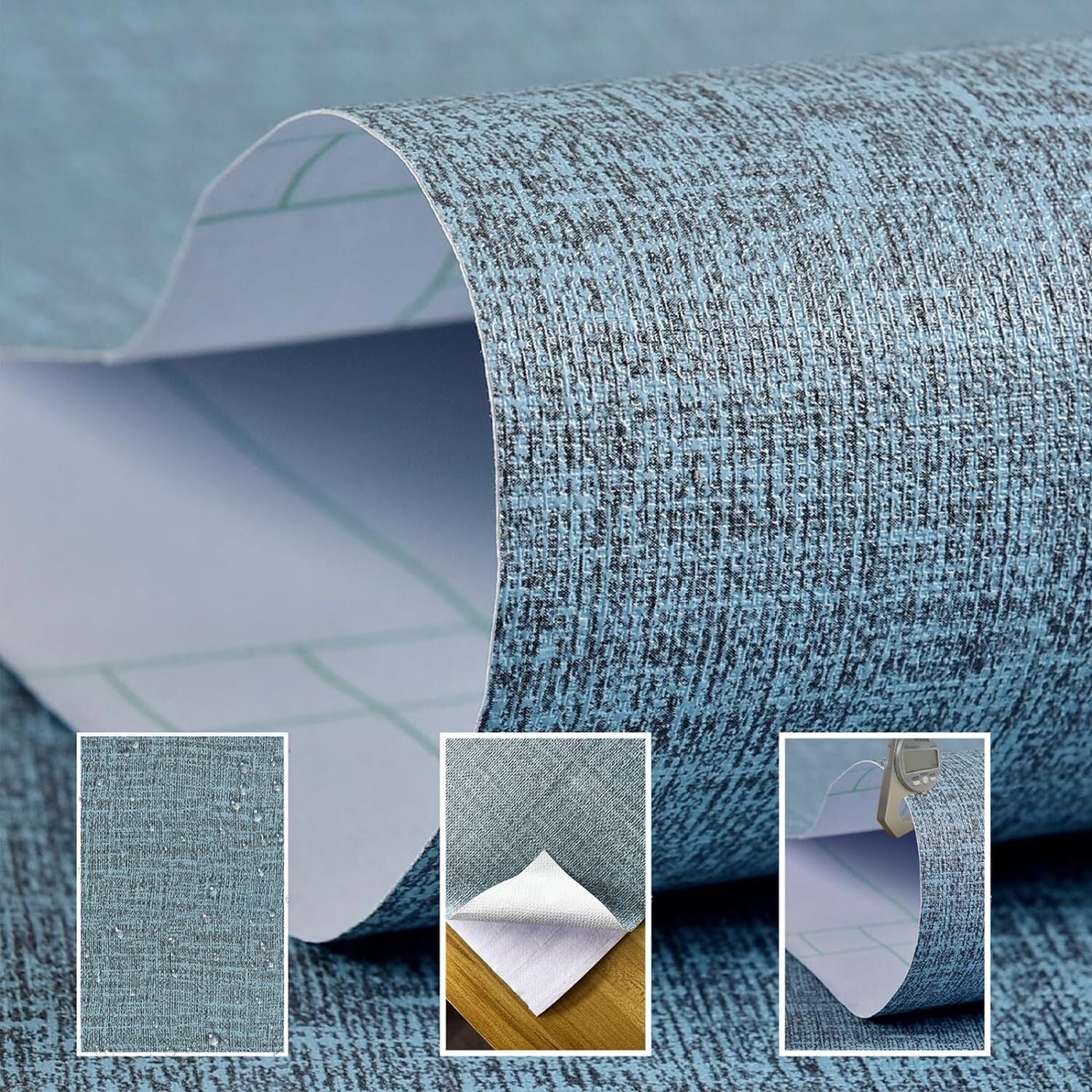 new Yancorp 10ft Textured Fabric Teal Blue Wallpaper Faux 15.7" x 120", YANCORP - KOEEK