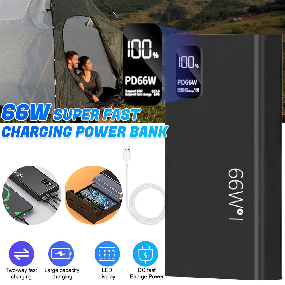 ny 66W bærbar 2USB 300000mAh Power Bank Superhurtiglader PD20W eksternt batteri