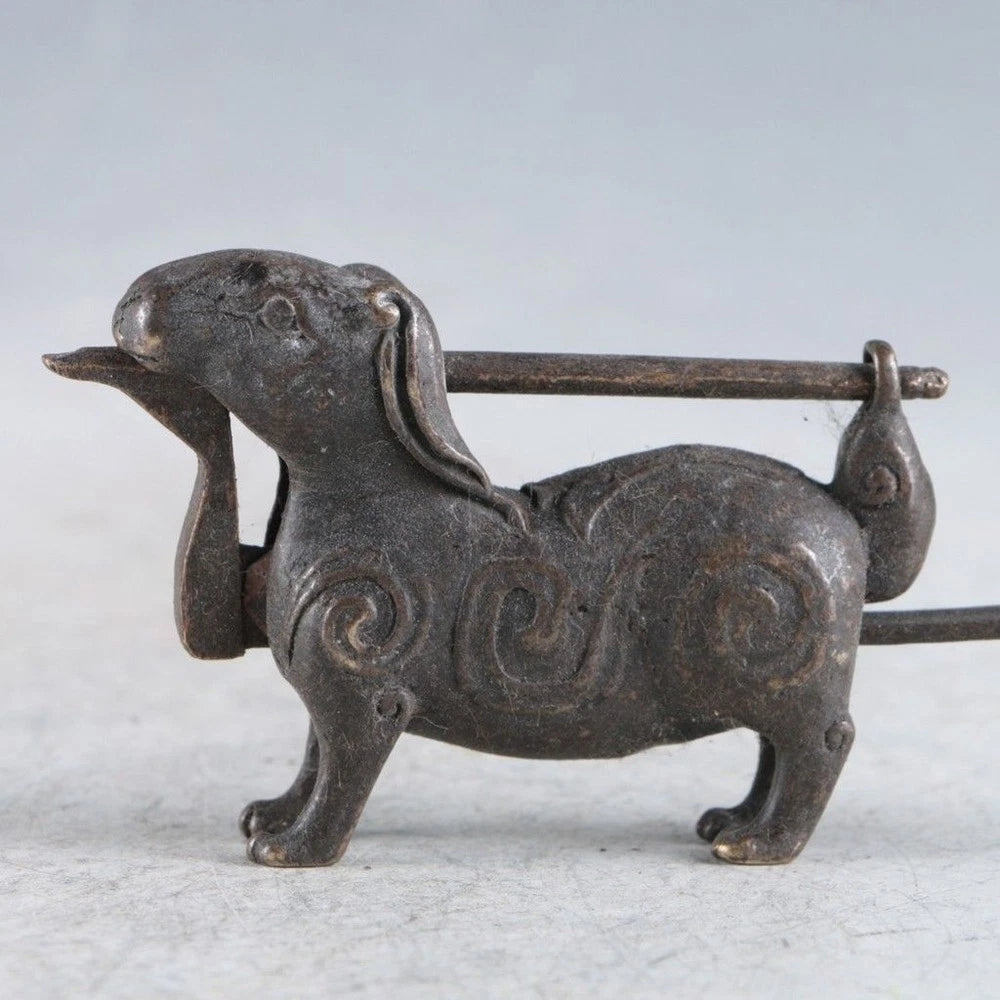 Chinese Old Style Brass Handmade Rabbit Lock with Key Rare Collectibles 07FC0E-D4 - KOEEK