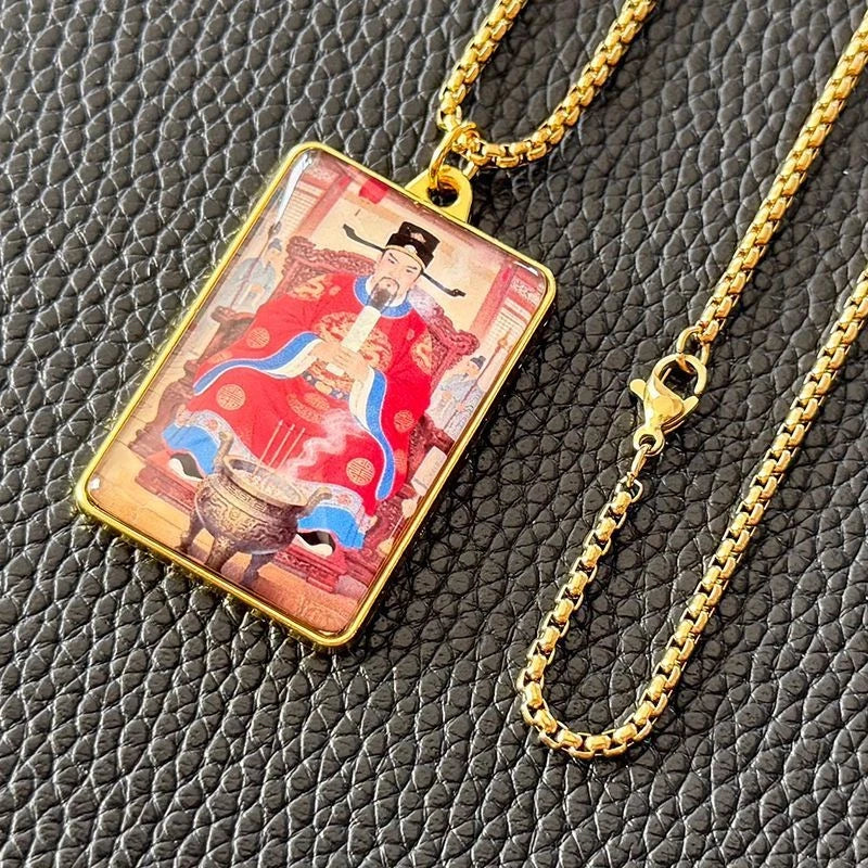 City God Necklace Double Sided Deity Pendant Ethnic Style Guardian Jewelry 07FC0E-D4 - KOEEK