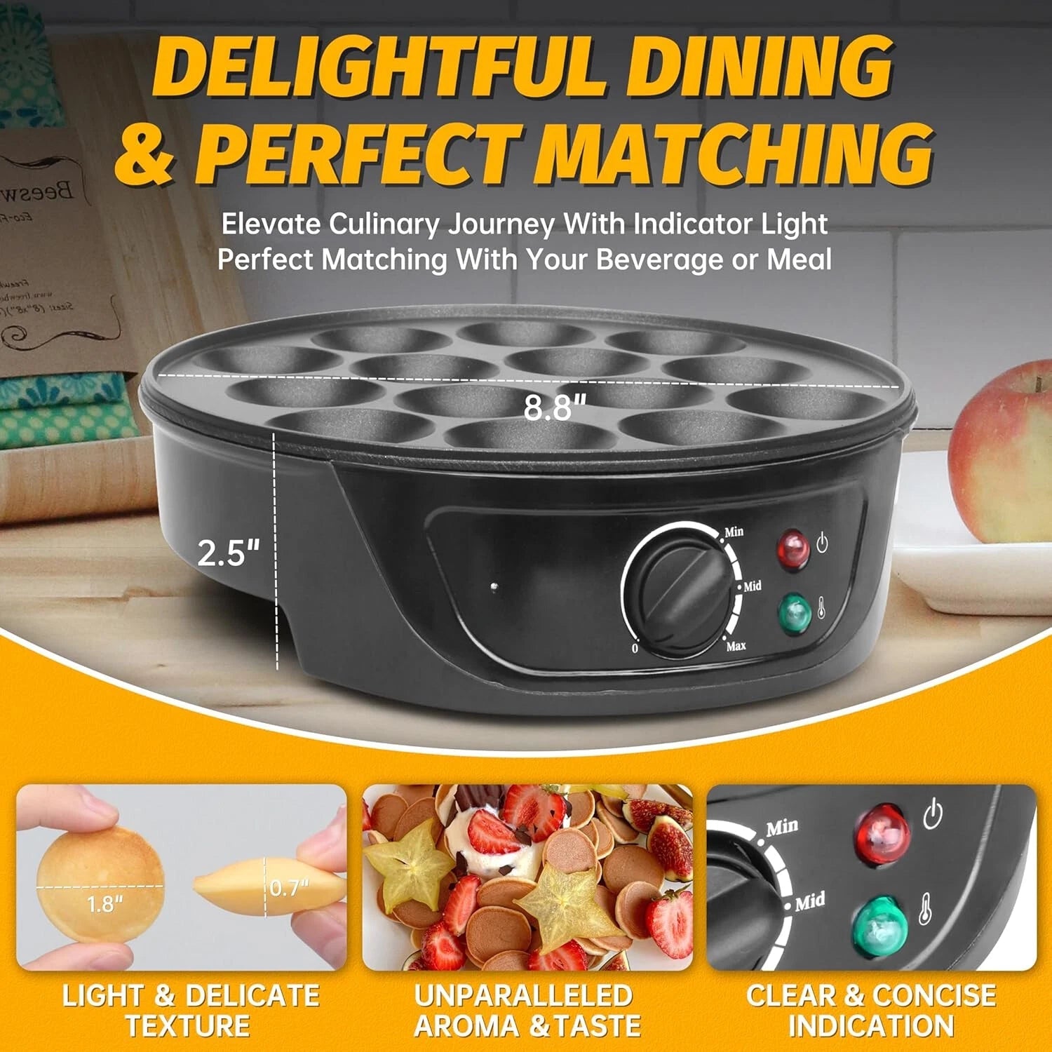 Non-Stick Mini Pancake Maker, Electric Pancake Pan with Controls, Black 07FC0E-D4 - KOEEK