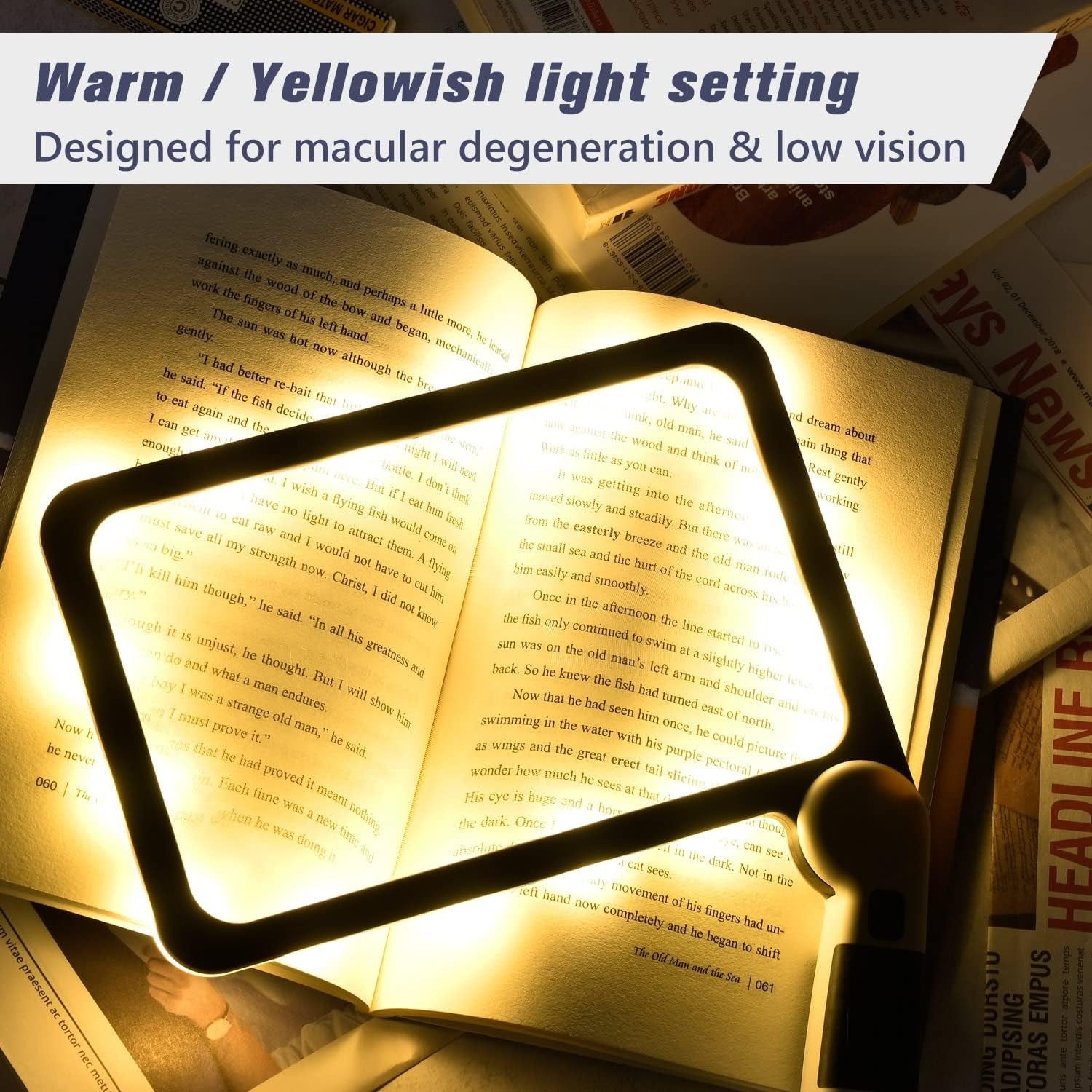 new Magnifying Glass with Light, Page 5X Folding Handheld Rectangular Black 07FC0E-D4 - KOEEK
