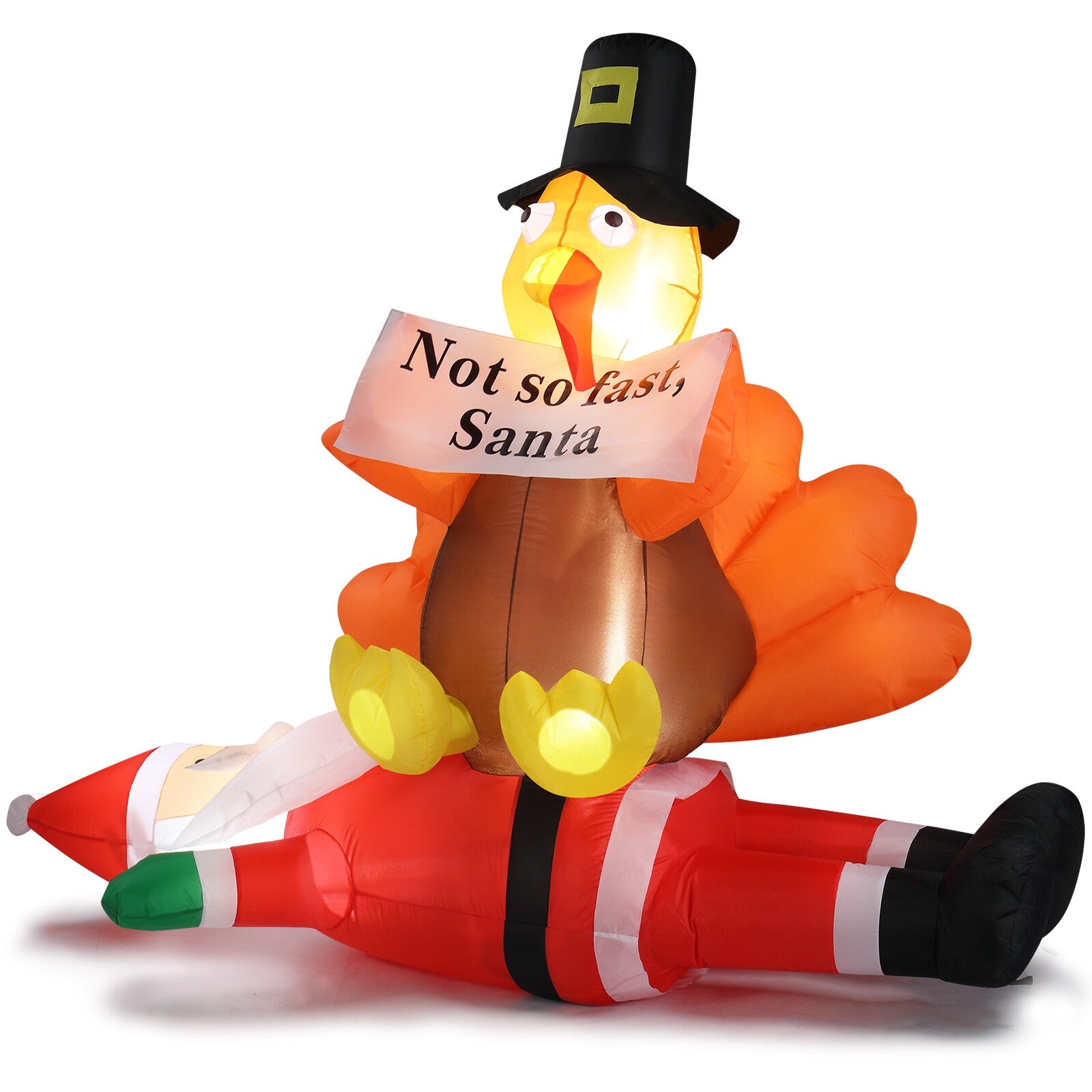 4.9FT Inflatable Turkey on Santa Claus Lighted Christmas Yard Decoration 07FC0E-D4 - KOEEK