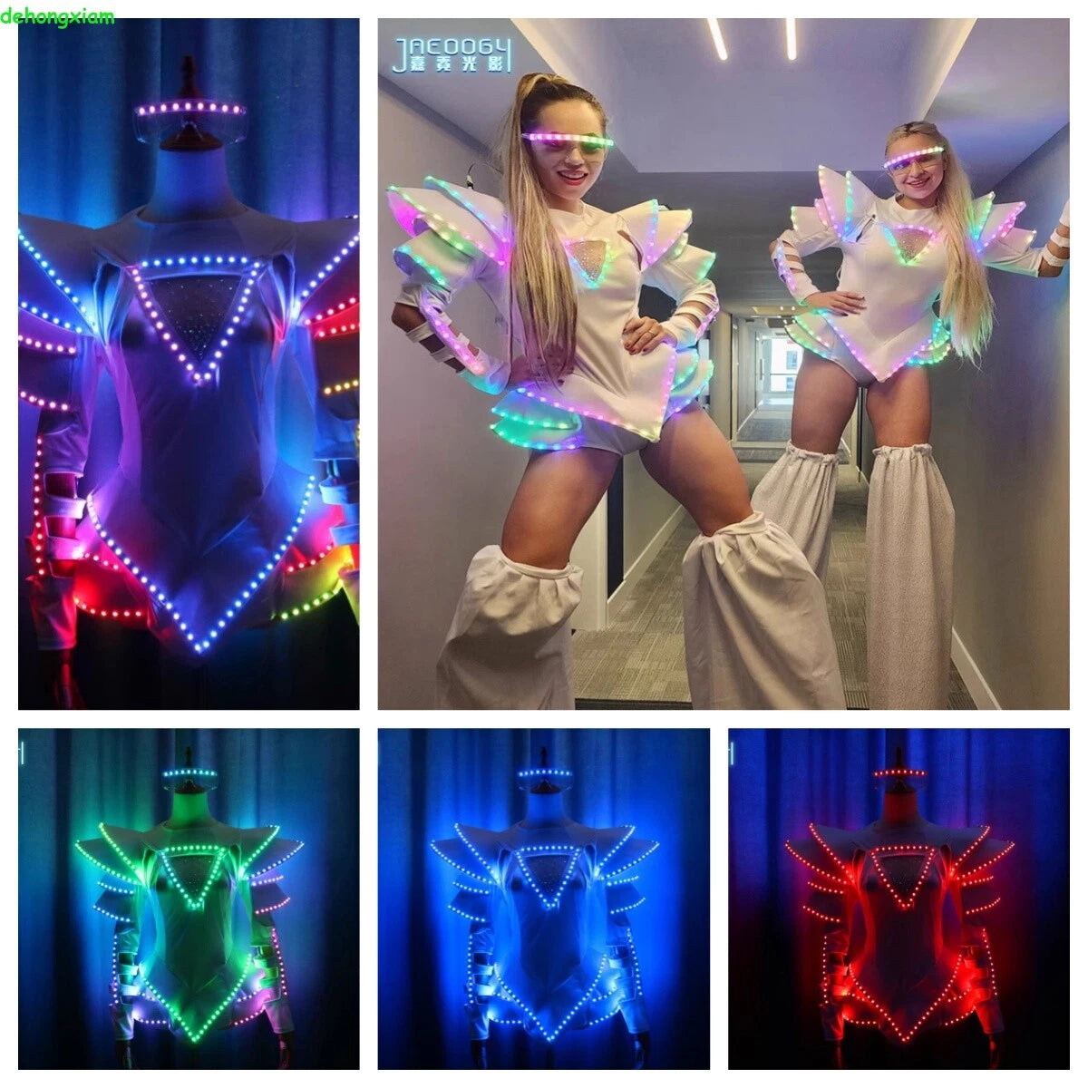 LED Luminous Mini Dress Woman Performance Costume Party DJ Bar Disco Nightclub 07FC0E-D4 - KOEEK