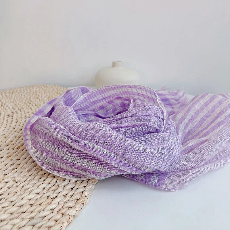 Unisex  Flax Linen Thin Scarf Tasseled Preppy Plaid Shawl Bandana Wrap 07FC0E-D4 - KOEEK