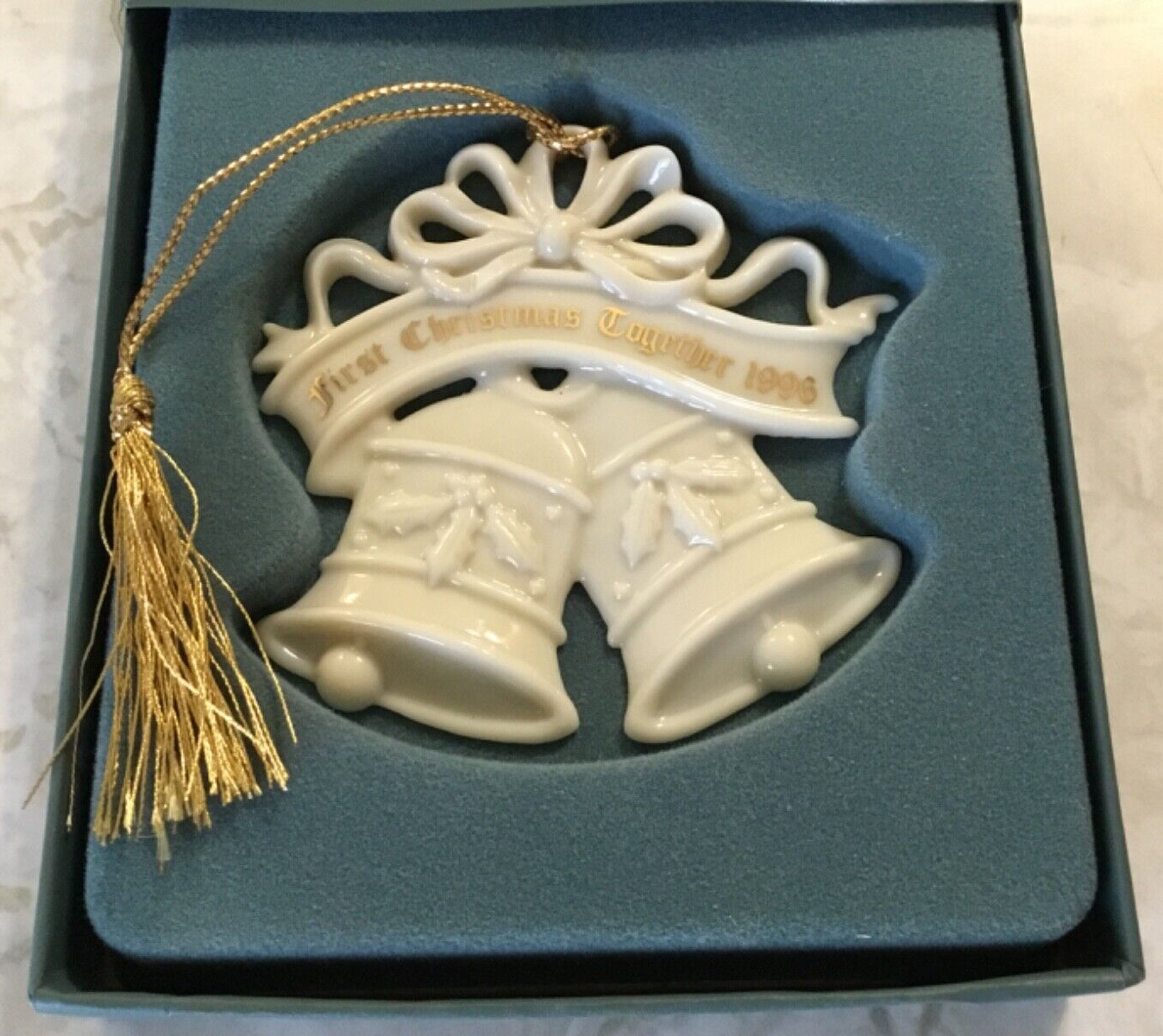 Lenox "Our First Christmas 1996" Holly on Wedding Bells, Bow & Ribbon Ornament LENOX - KOEEK