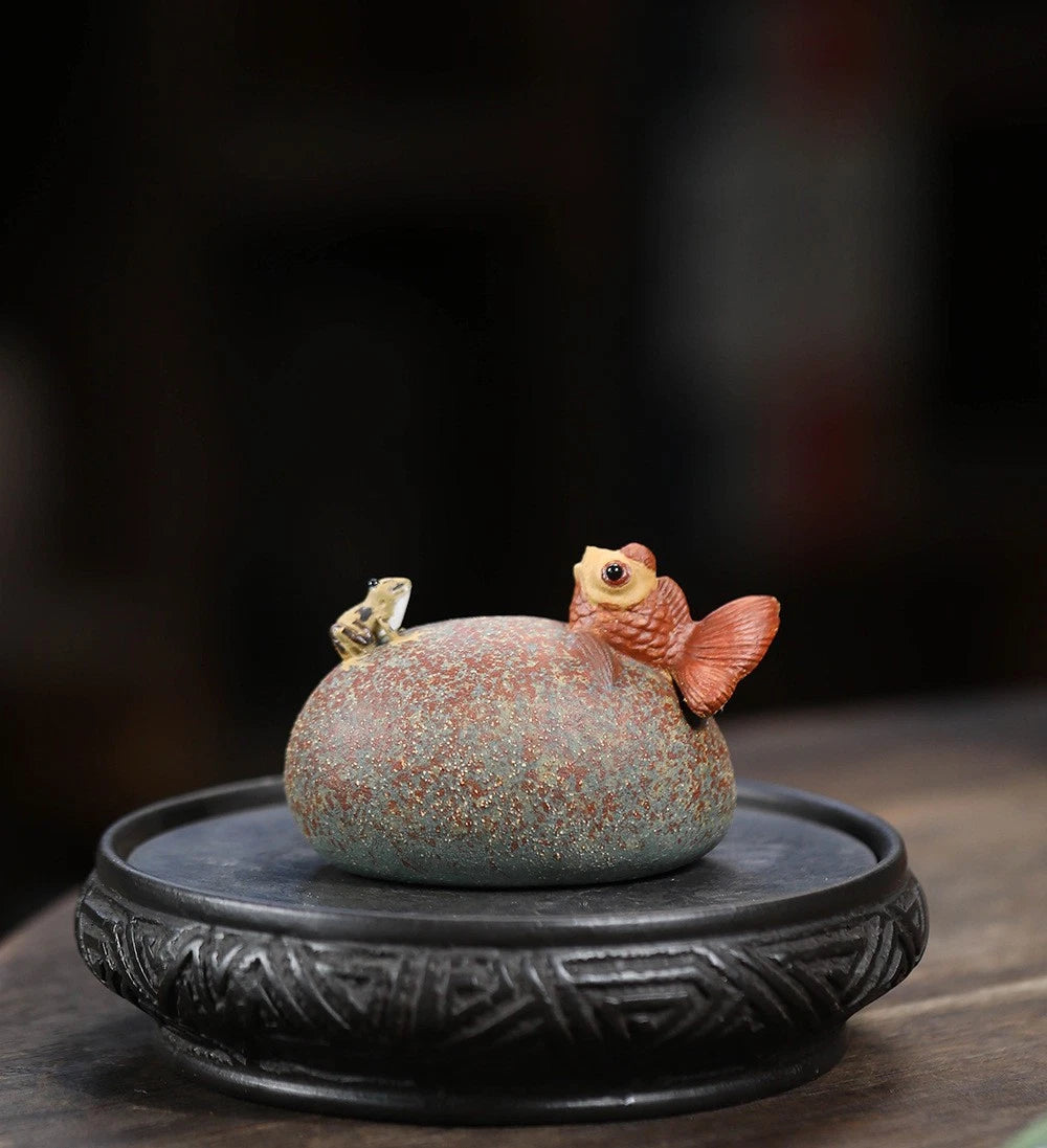 Zisha Tea Pet Clay Water Squirting Tea Play Frog Fish Home Ornament China Yixing 07FC0E-D4 - KOEEK