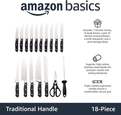 18-PiecePremium High Carbon Stainless Steel Blade Set with Pine Wood Block,Black 07FC0E-D4 - KOEEK