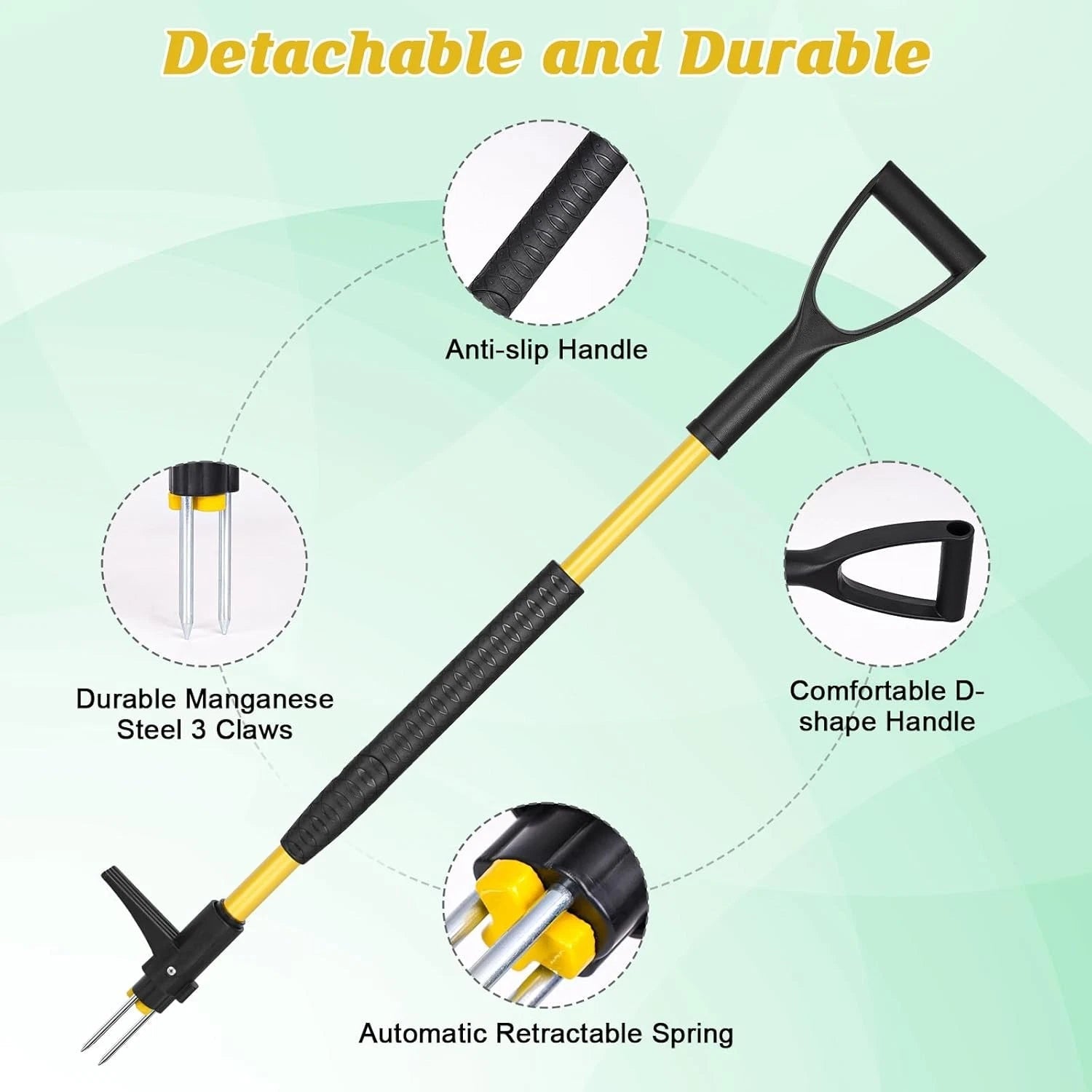 39" Detachable Weed Puller Tool Stand Up,Heavy Duty D-Handle Weeding Tool 07FC0E-D4 - KOEEK