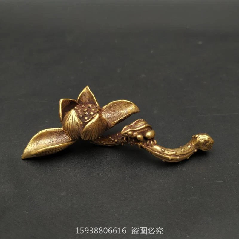 Solid Brass Lotus Frog Mini Ornament Retro Tea Ceremony Tea Pet Bronze Carving 07FC0E-D4 - KOEEK
