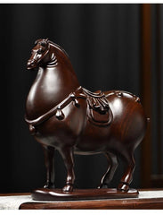 Wooden Horse Figurine 14cm Hand Carved Tang Style Zodiac Home Office Decor 07FC0E-D4 - KOEEK