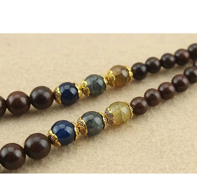 Green Sandalwood Gourd Pendant Necklace Unisex Wooden Bead Sweater Chain Vintage 07FC0E-D4 - KOEEK