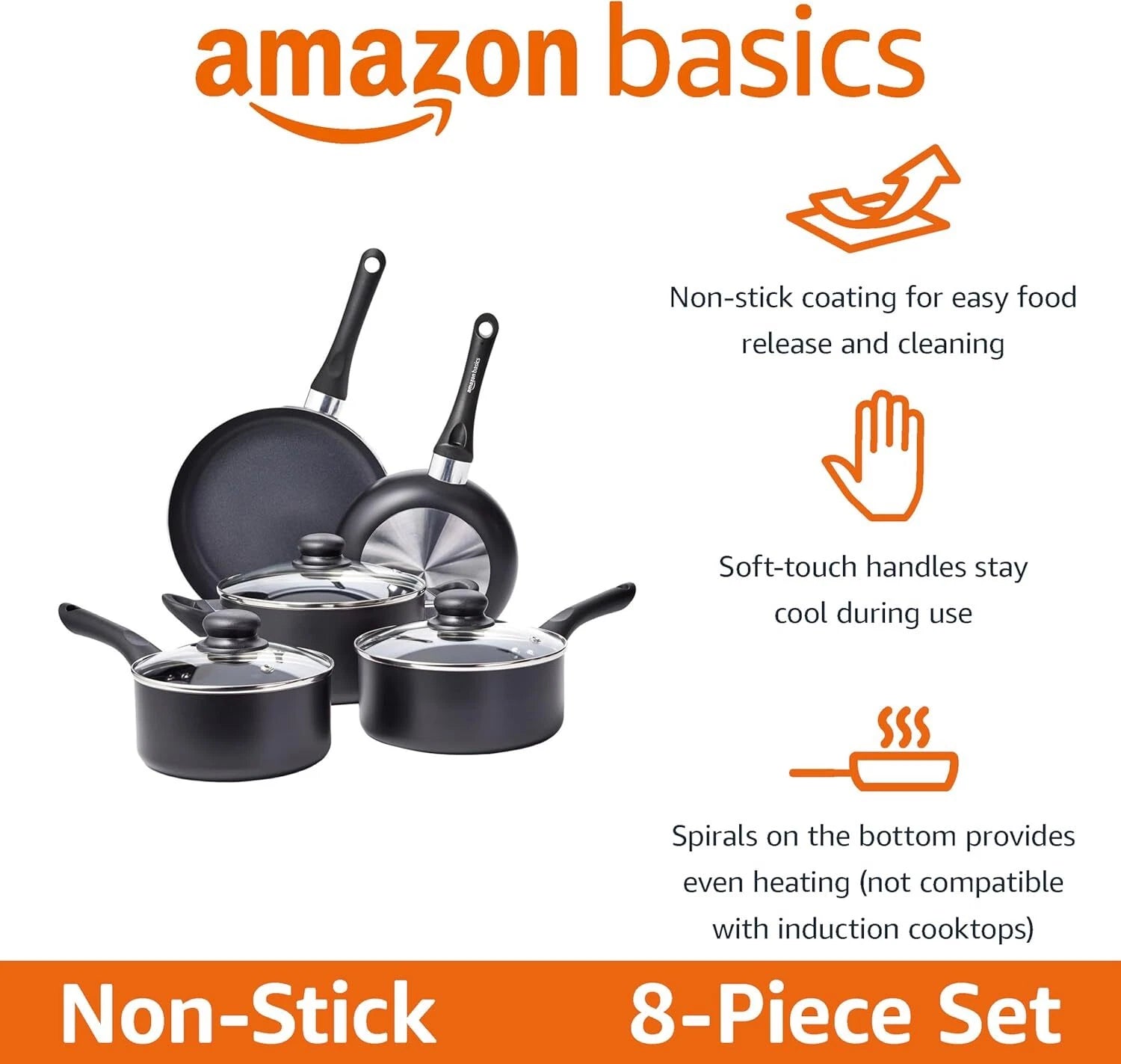 ProductsNon-Stick Cookware 8-Piece Set, Includes Cookware, Black 07FC0E-D4 - KOEEK