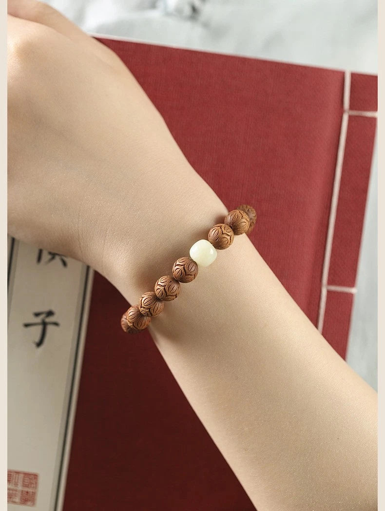 10mm  Lotus Wooden Bracelet Single Strand Artistic Men Women Accessory 07FC0E-D4 - KOEEK