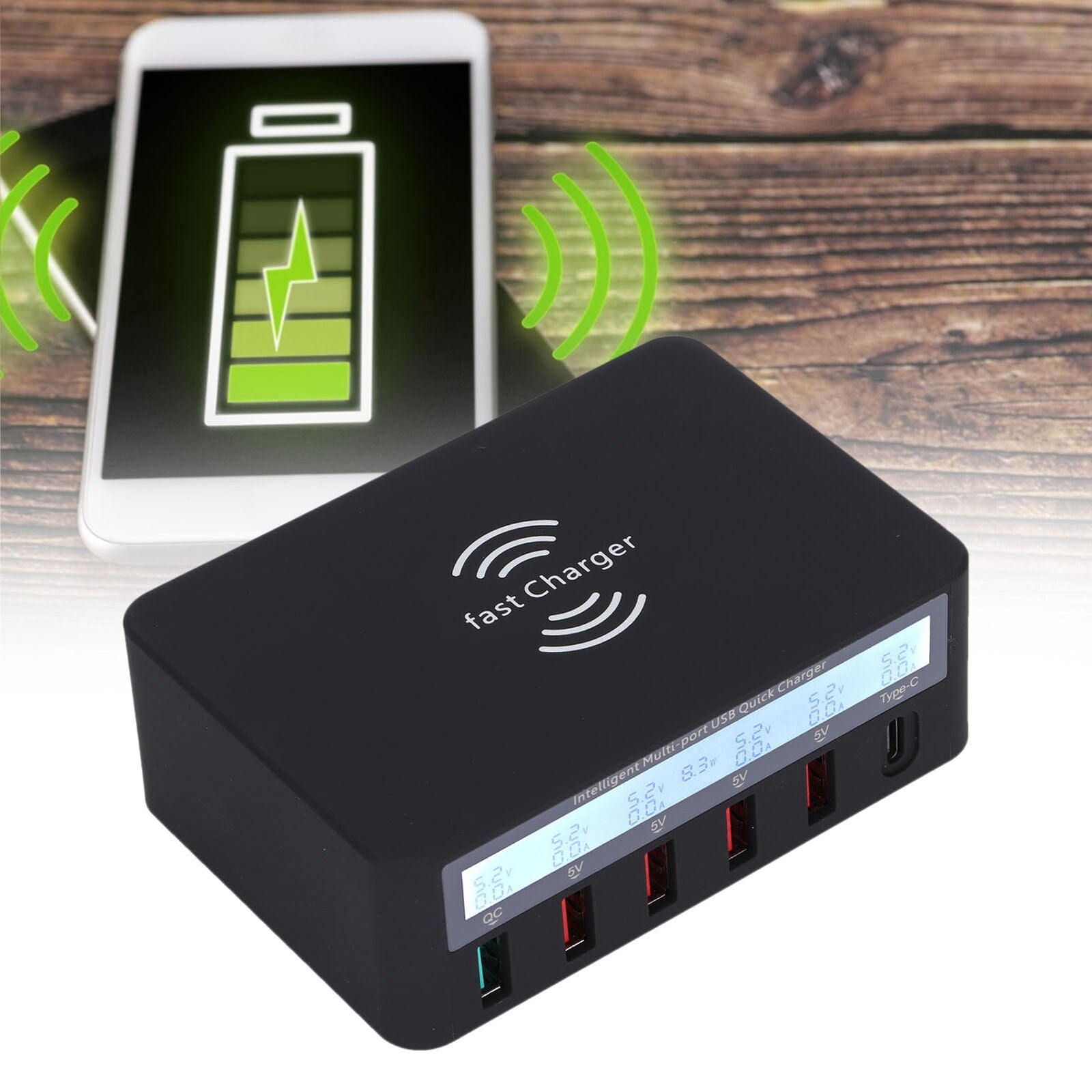 new (black)USB Charging Station 6Port Smart USB Charger Power Fast Charger For koeek - KOEEK