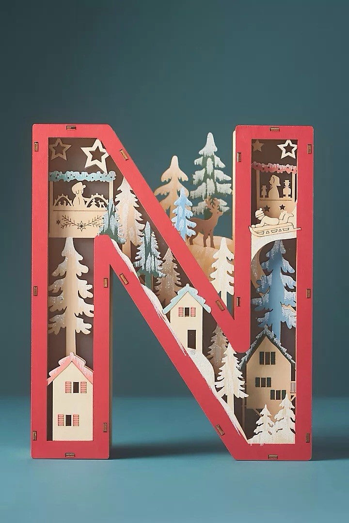Anthropologie Monogram Wonderland Light-Up Scene Christmas Letter N  Decor ANTHROPOLOGIE - KOEEK