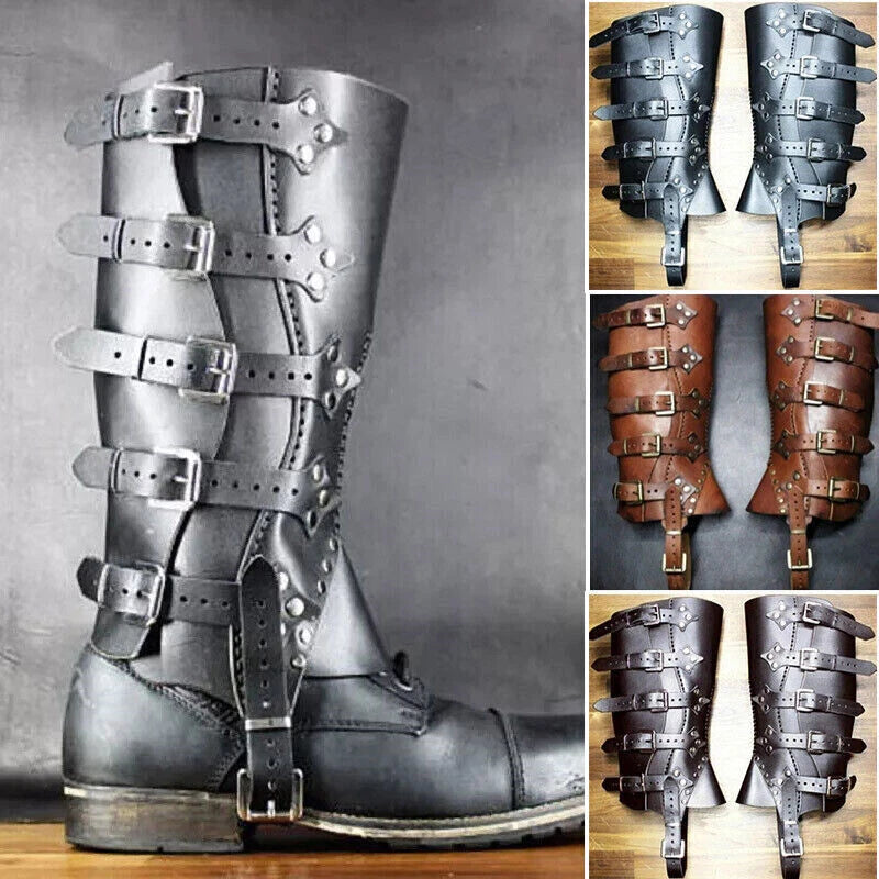 Medieval Gaiters Knight Faux Leather Shoes Cover Warrior Leg Armor Boot Covers 07FC0E-D4 - KOEEK