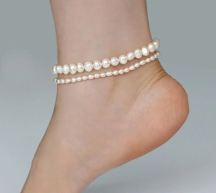 1 PC Small Women Natural Freshwater Pearl Anklet Jewelry, 9.05"/9.84" Anklet 07FC0E-D4 - KOEEK