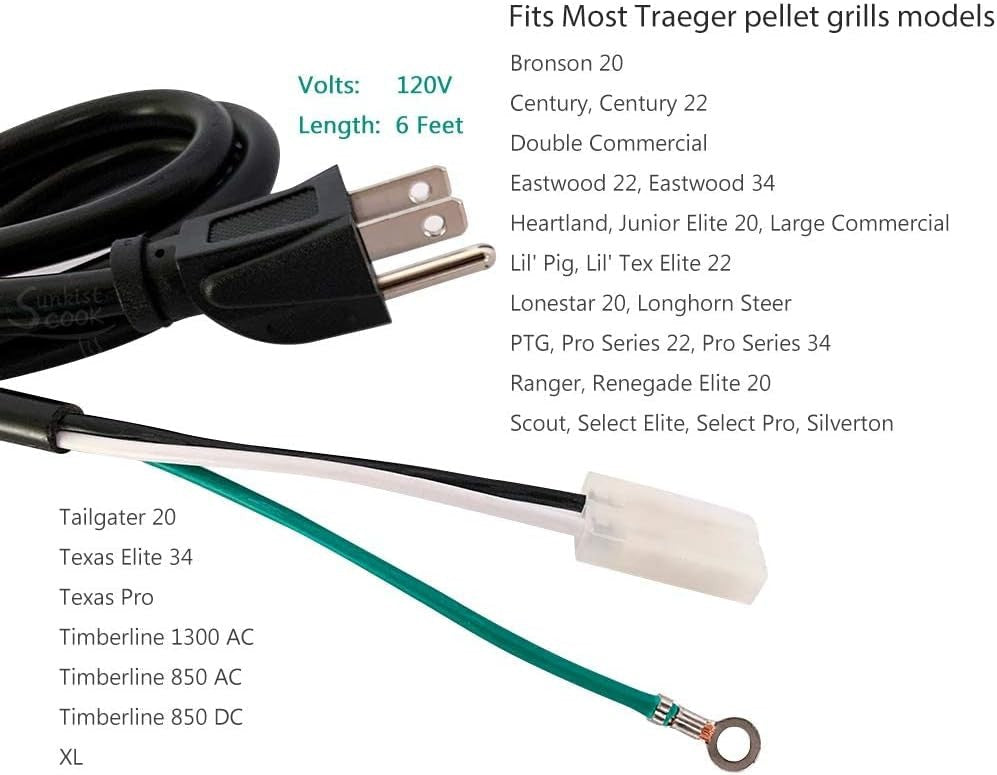 new SUNKISTCOOK 6ft Barbecue Grill Power Cord Kit Replacement Part Compatible... 07FC0E-D4 - KOEEK