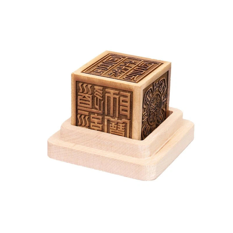 Peach Wood Six Sided Seal Base Jade Emperor Dizang Wang Xuannv Wood Carving 07FC0E-D4 - KOEEK