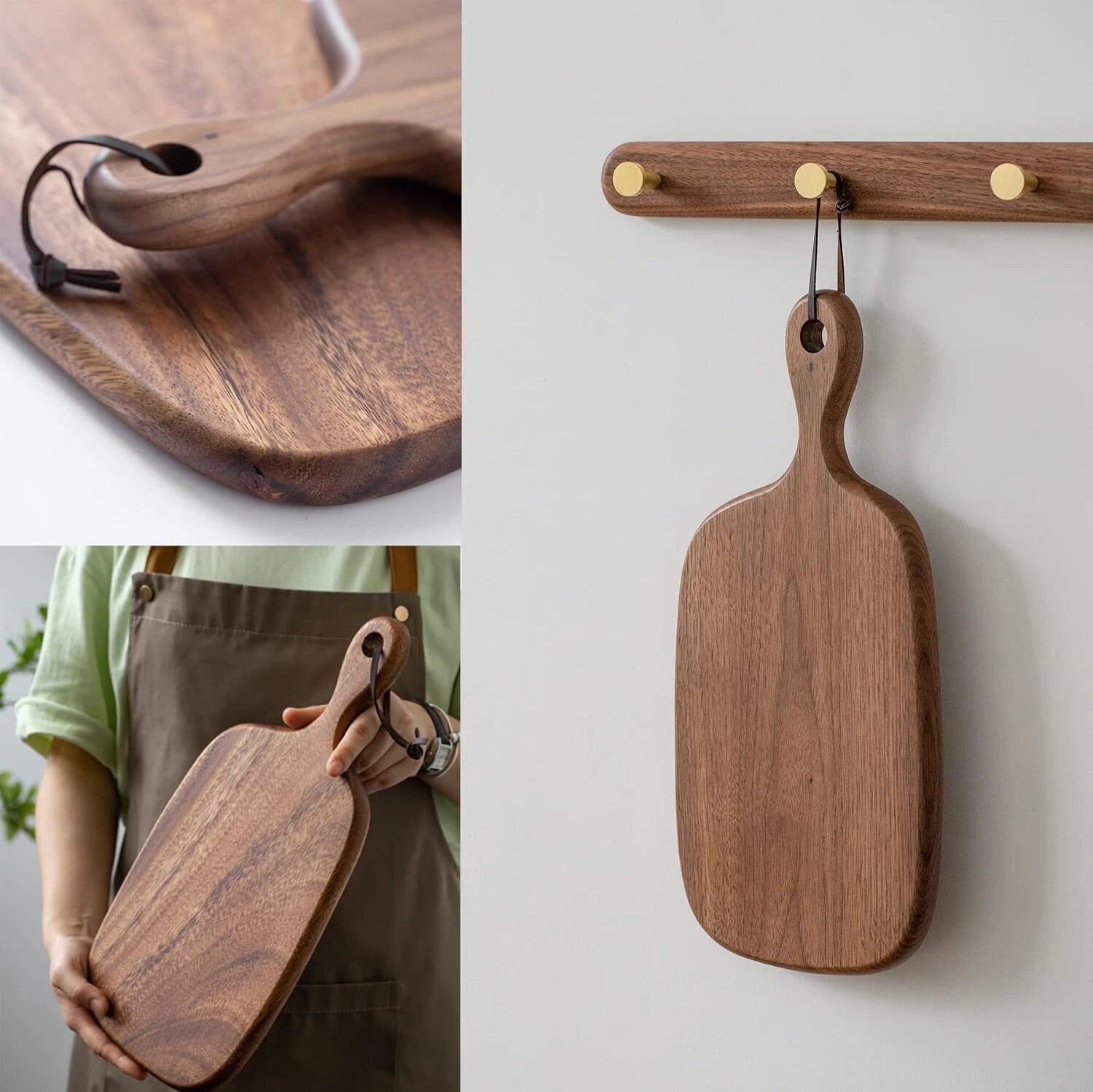 Small Cutting Board with Handle, Walnut Wooden Chopping Boards for Bread, 07FC0E-D4 - KOEEK