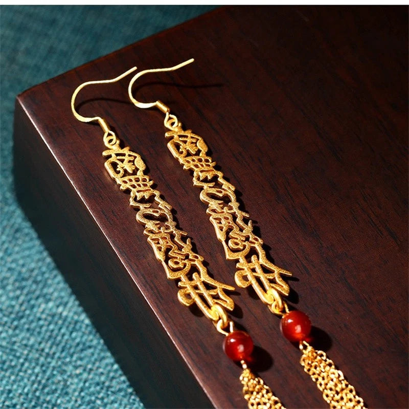 1Pair Exquisite Gilding Amitabha Earrings Retro Ear Pendant Decoration 07FC0E-D4 - KOEEK