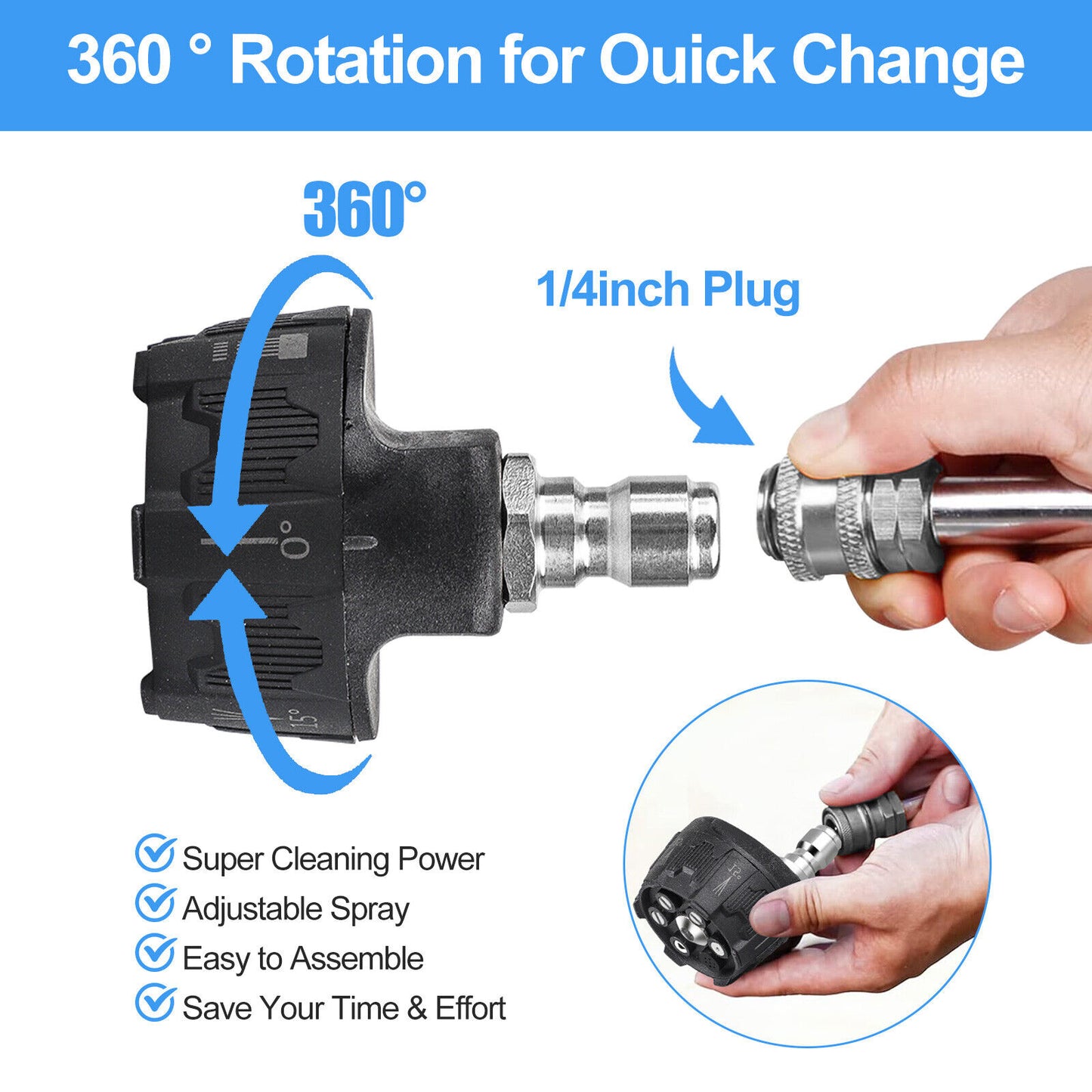 1/4inch Quick Connect 3600PSI Pressure Washer Nozzle 6-in-1