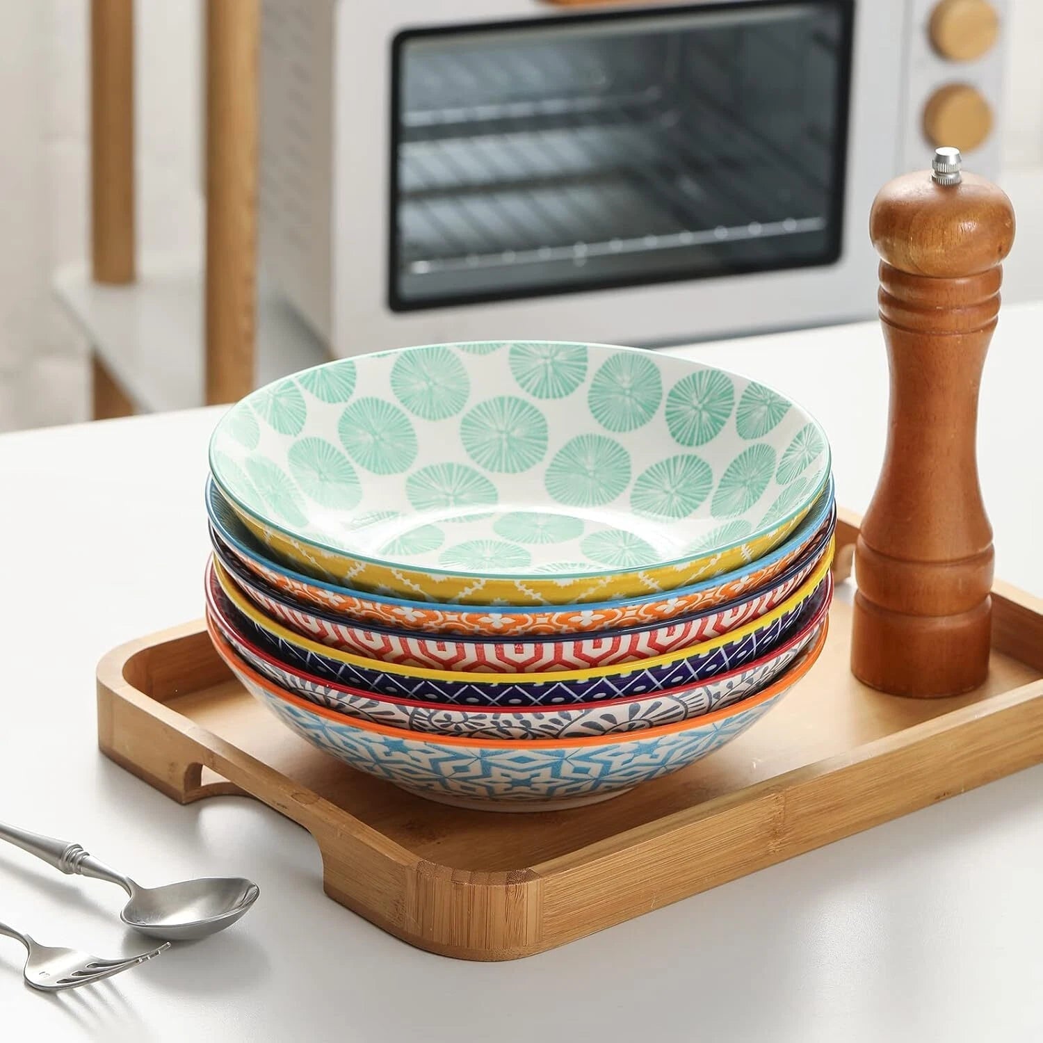 40 oz Porcelain Large Bowl 9” Large Pasta Salad Bowl, Color, Set of 6 07FC0E-D4 - KOEEK