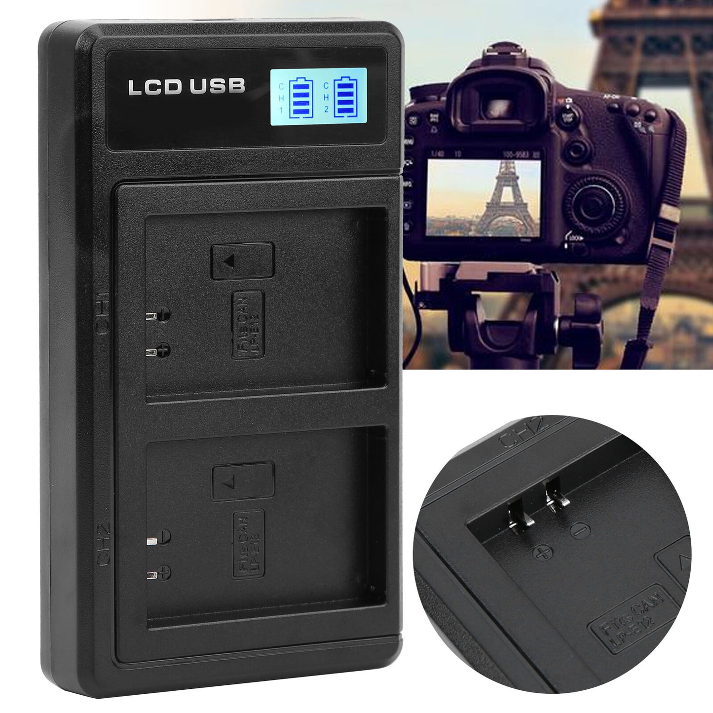 new Camera Dual Charger With LCD Display For LPE12 Battery USB Portable Charger koeek - KOEEK