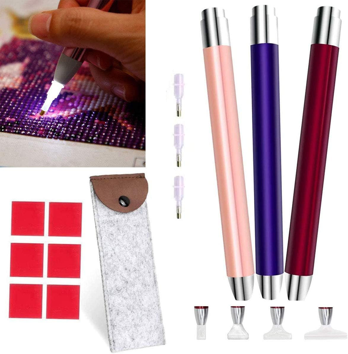 ny diamant kunst maleri Pen med lys - 3 STK Diamond Dots Painting Tools - Belysning