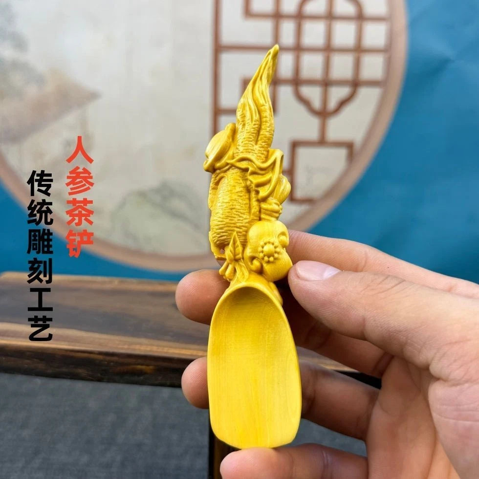 Boxwood Carved Ginseng Tea Scoop Hand Piece Fidget Décor Craft Wooden Ornament 07FC0E-D4 - KOEEK
