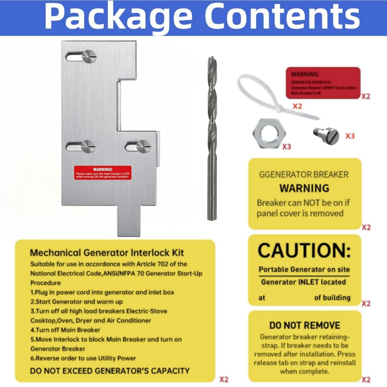 new Generator Interlock Kit Compatible with GE General Electeric Breaker Panels... 07FC0E-D4 - KOEEK