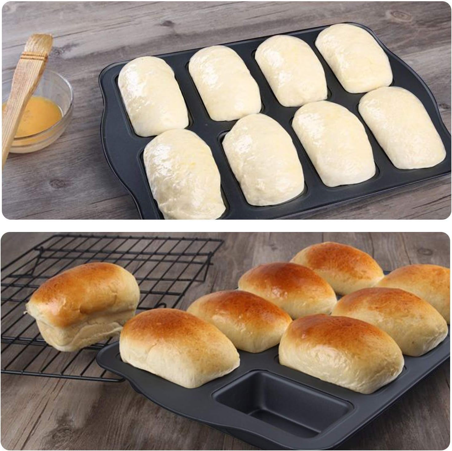 new Mini Loaf Pan, 8-Cavity Non-Stick Muffin Pan,Carbon 14.2*9.44*1.3 in, Gray