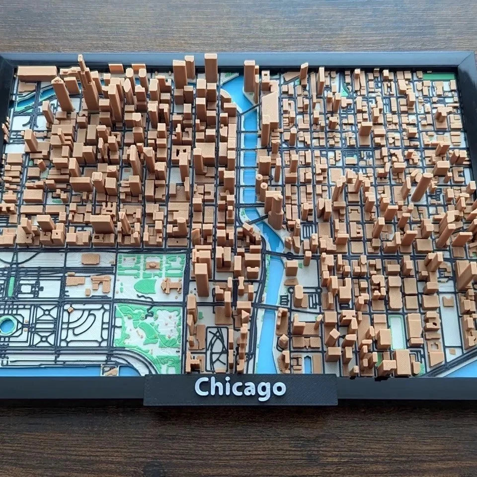 3D Printed Chicago Micro Miniature City Skyline 136*187MM Photo Frame Decor 07FC0E-D4 - KOEEK