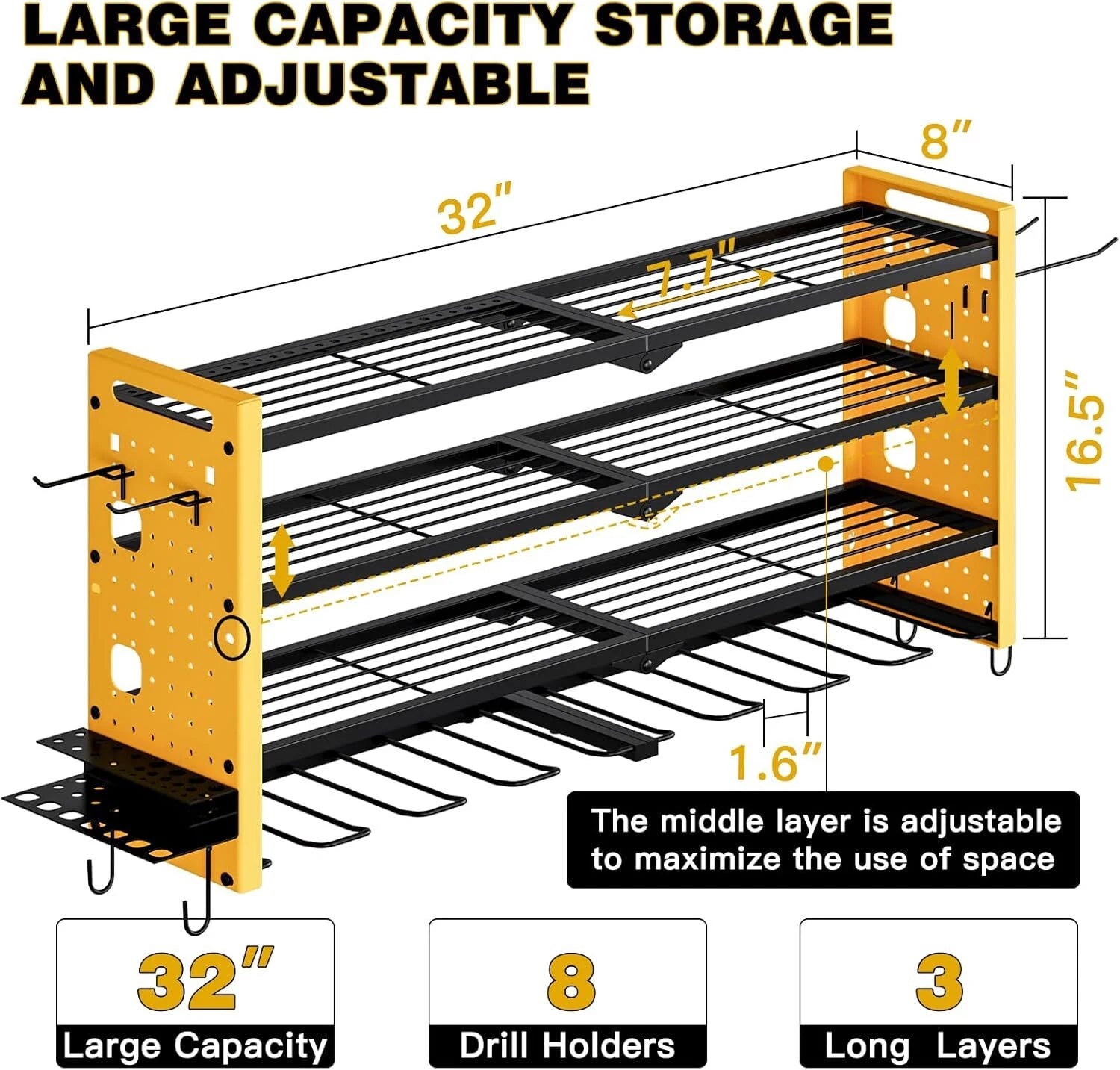 Wall Mounted Power Tool Organizer, 4 Tier Large Capacity Tool Rack 07FC0E-D4 - KOEEK