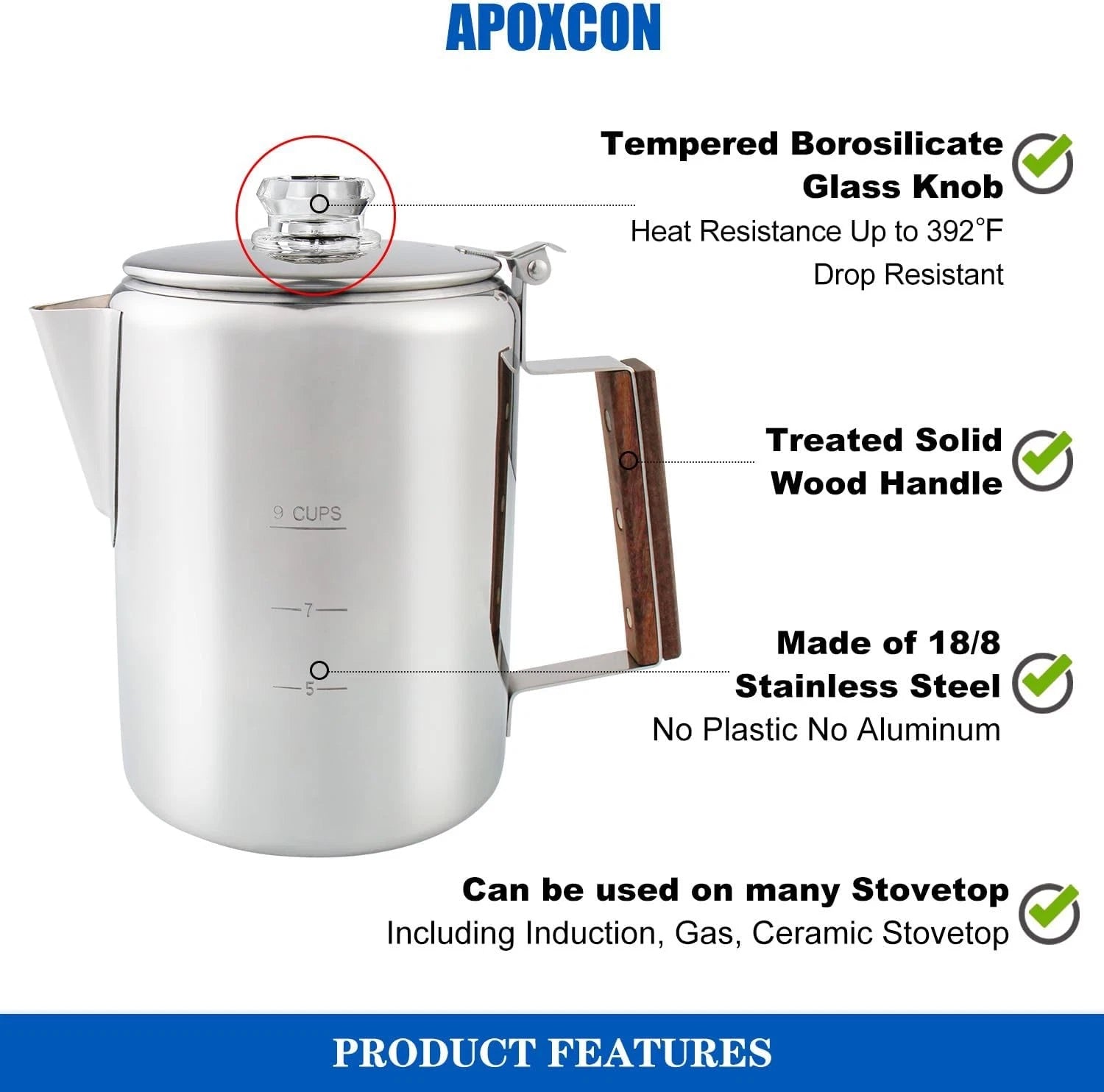 Coffee dripper with two heat-resistant reinforced glass knobs 07FC0E-D4 - KOEEK