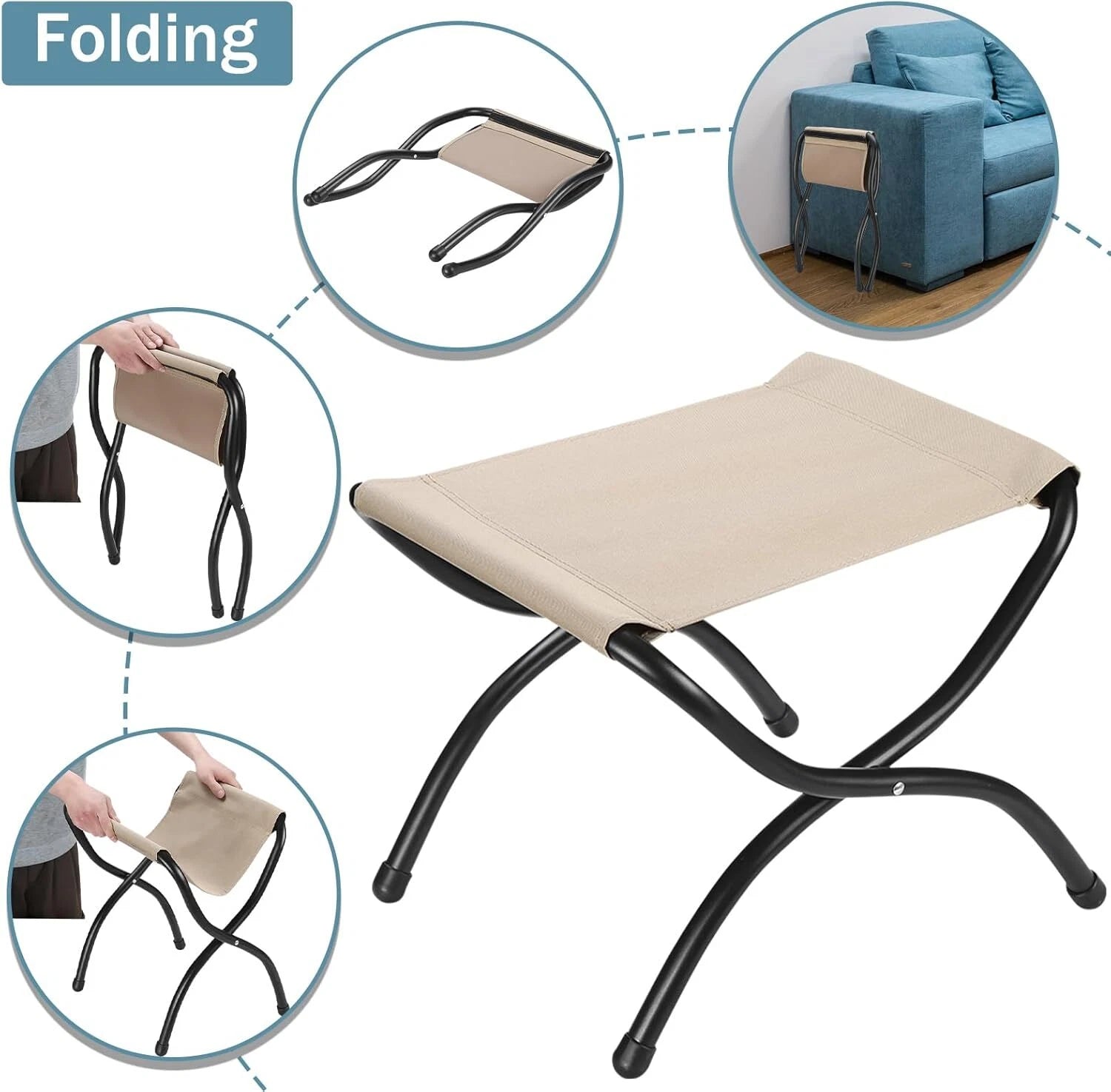 15 Folding Footstool for Patio,Small Outdoor Decorative Bench,Washable Dark Gray 07FC0E-D4 - KOEEK