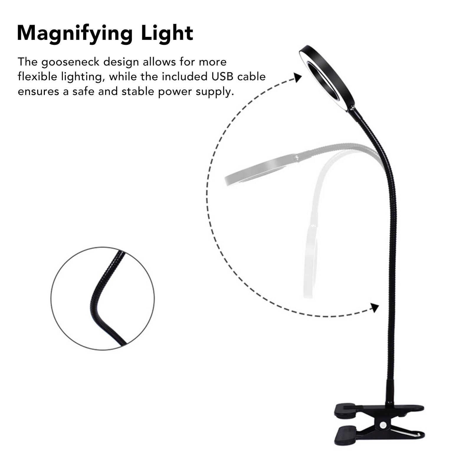 new Magnifying Lamp LED Light 3X Gooseneck With USB-Cable Adjustable Brightness koeek - KOEEK