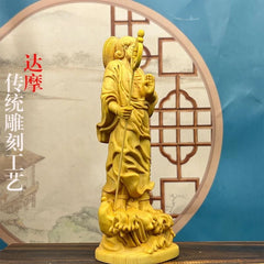 12cm Boxwood Carved Dharma Master One Bamboo Crossing Figurine Home Décor Gift 07FC0E-D4 - KOEEK
