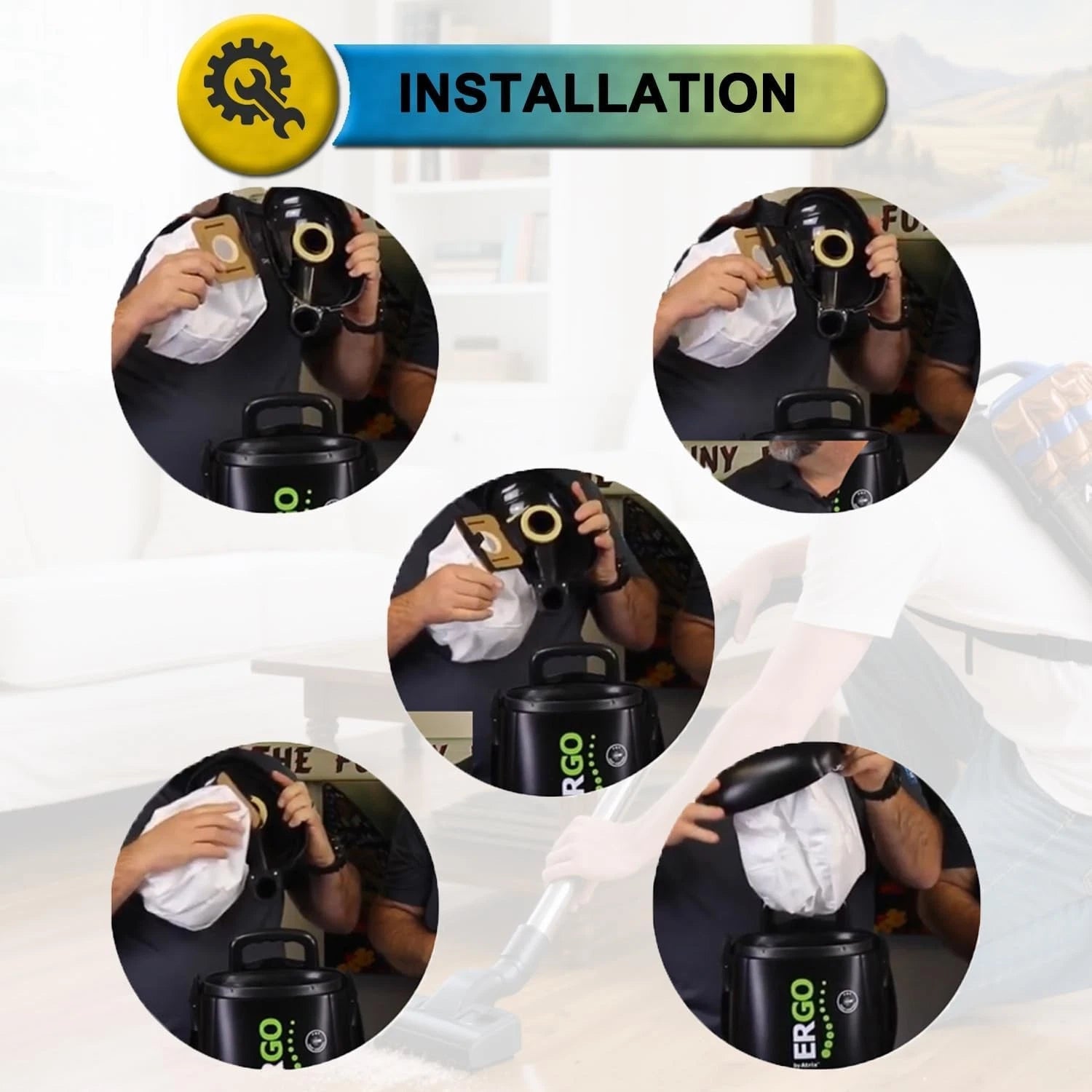 Vacuum cleaner filter bag replacement kit, backpack style, 8 liters 07FC0E-D4 - KOEEK
