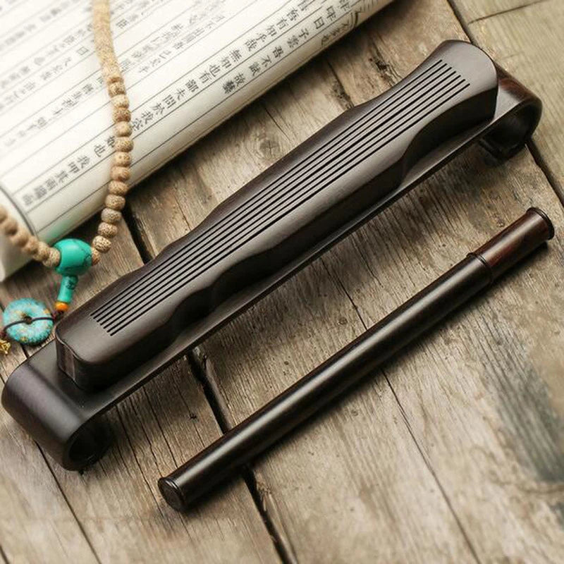 Chinese Ebony Wood Zither Mini Incense Burner Rack Box Home Decor Ornaments 07FC0E-D4 - KOEEK