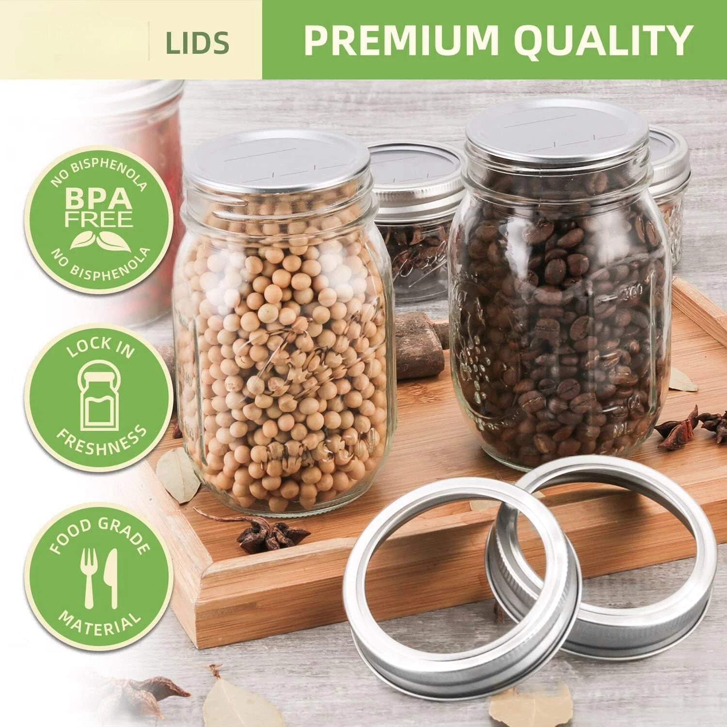 48Pcs Canning Lids with Rings Regular Mouth, Premium Mason Jar Lids Bands/Rings 07FC0E-D4 - KOEEK