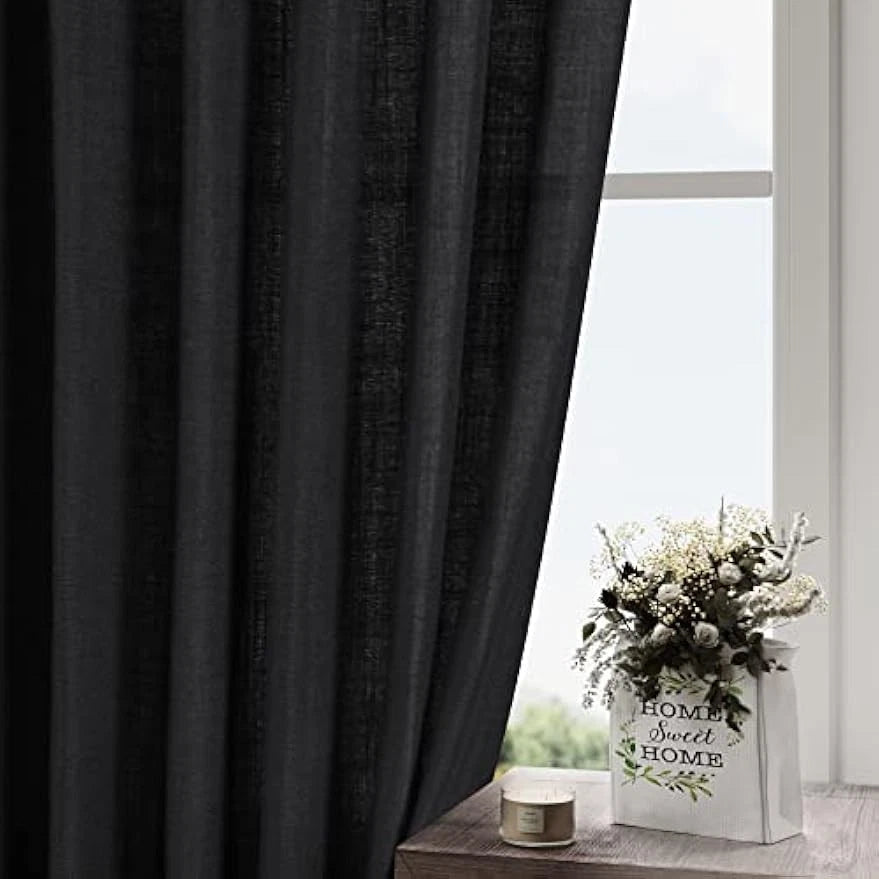 Black linen curtains, 84 inches long, 2 panels 07FC0E-D4 - KOEEK