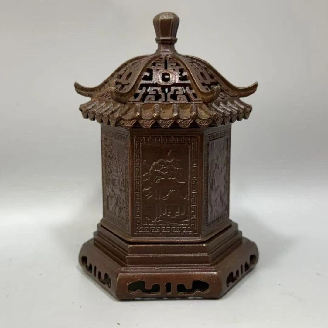 Chinese Brass Incense Burner Pagoda Style Hollow Design Antique Home Decor 07FC0E-D4 - KOEEK