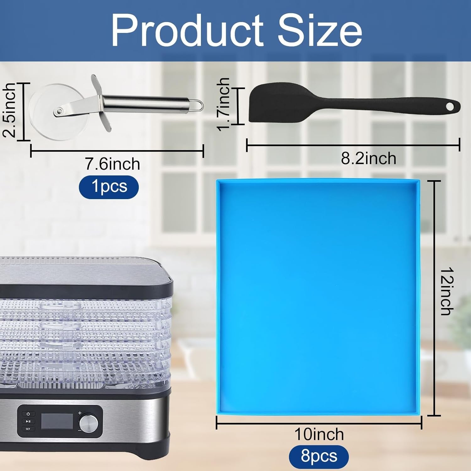 new 8PCS Silicone Dehydrator Trays with Edge Fruit Leather 12 x 10 Blue