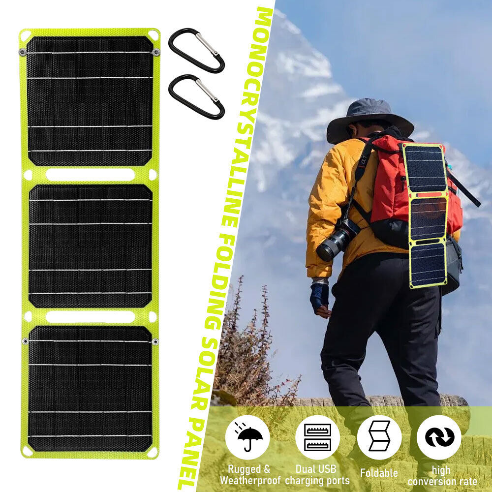 ny 50W Solcellepanel ETFE Folding Power Bank USB Lader Utendørs Camping Fottur Telefon