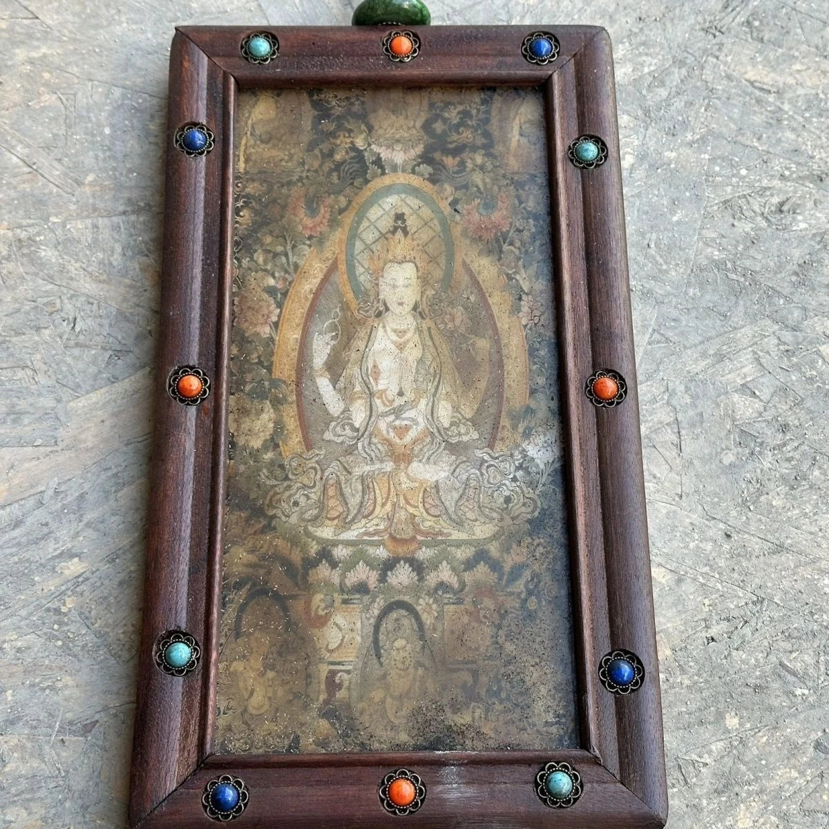 Natural Redwood Inlaid Tibetan Thangka Portrait Ornament 07FC0E-D4 - KOEEK