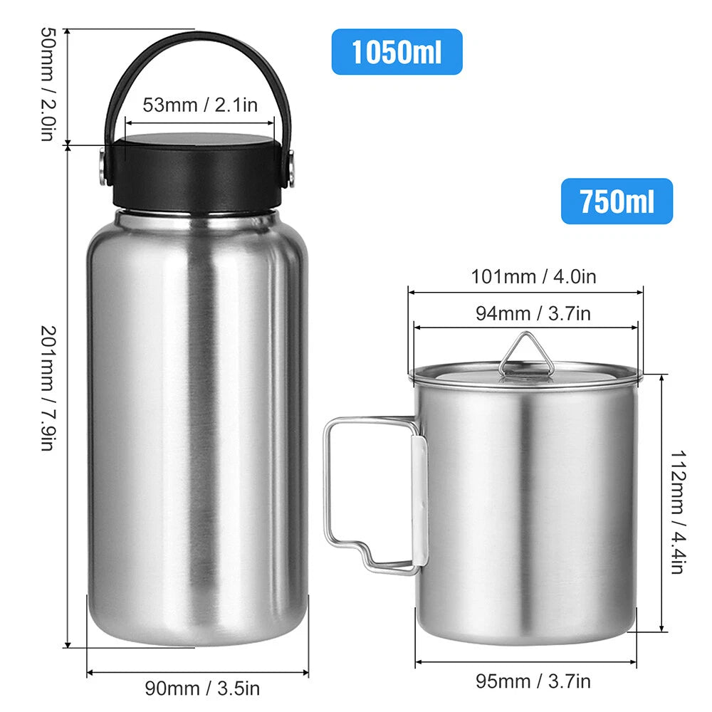1050ML Stainless Steel Water Bottle Wide Mouth Single Wall with Leak Proof 07FC0E-D4 - KOEEK