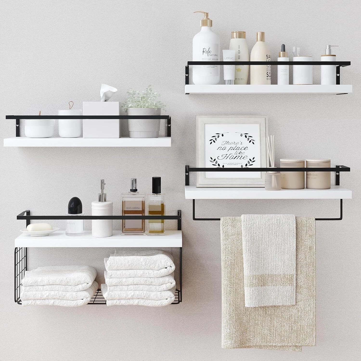 Wall Mounted White Wooden Floating Shelf -Rustic Bathroom Wall Shelves, Set of 4 07FC0E-D4 - KOEEK